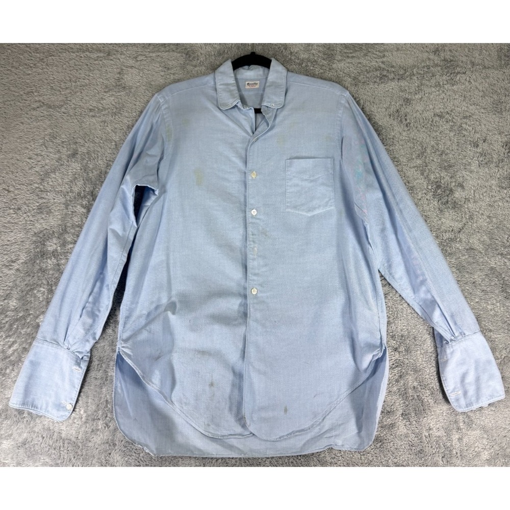 True Vintage 1950s Excello Oxweve Button Up Oxford Shirt Mens L Blue USA